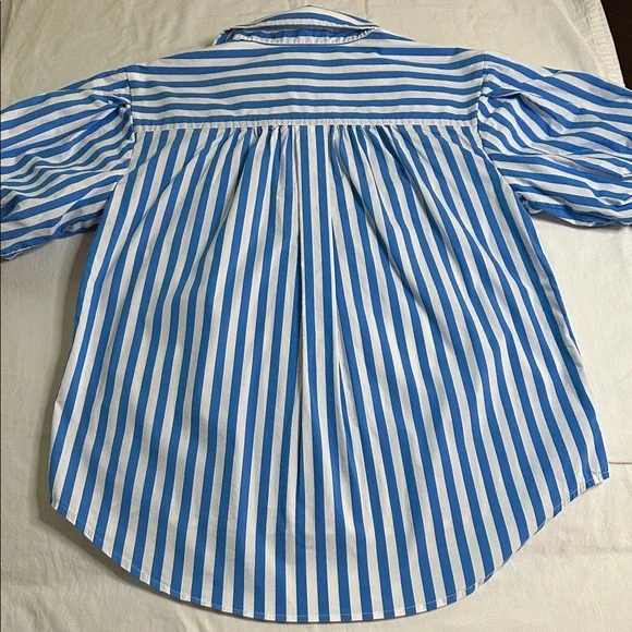 AYR The Capeside Athens Blue Striped Puff Sleeve Popover Blouse Size S - Picture 7 of 11
